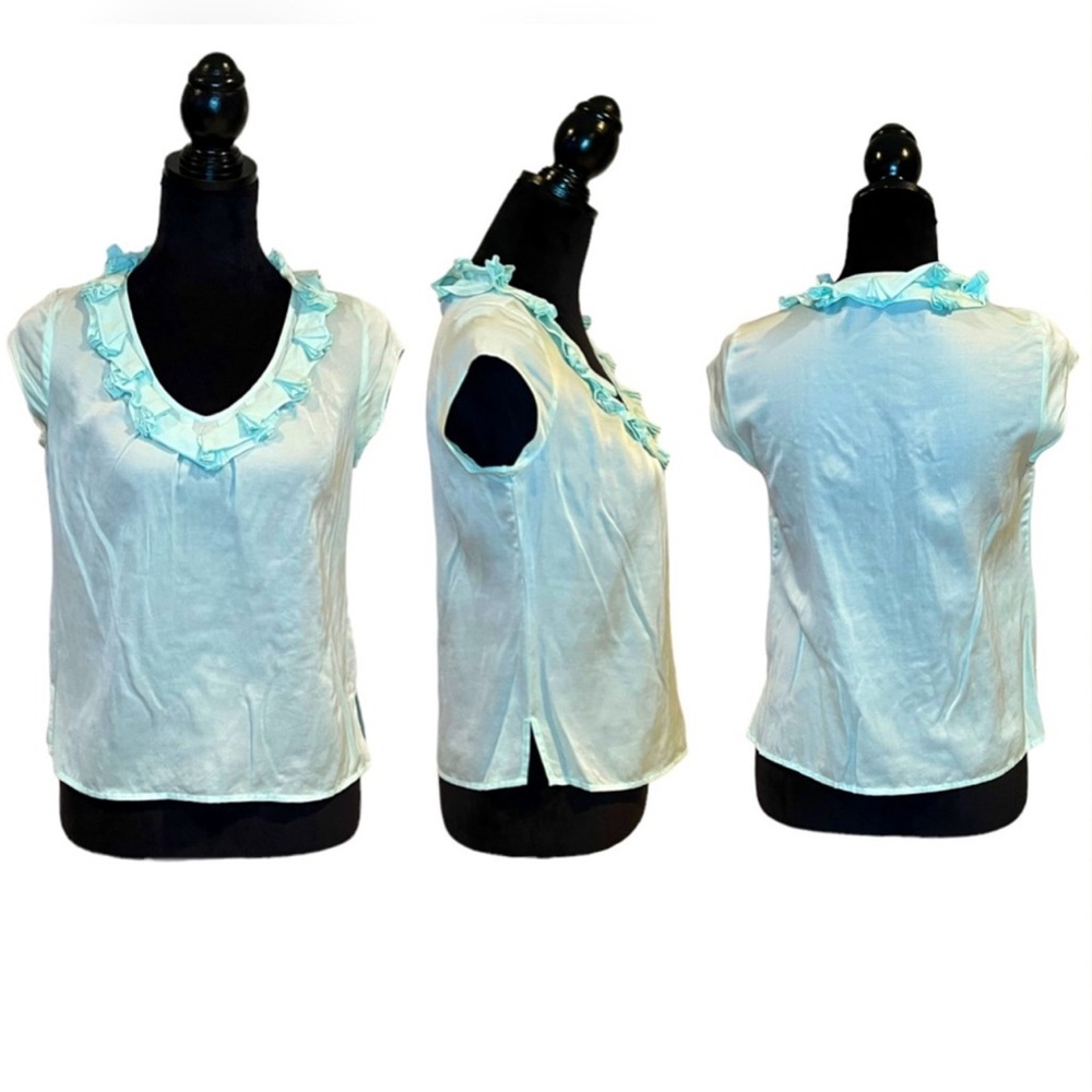 Talbots Tiffany Blue Ruffled Top - Picture 5 of 8
